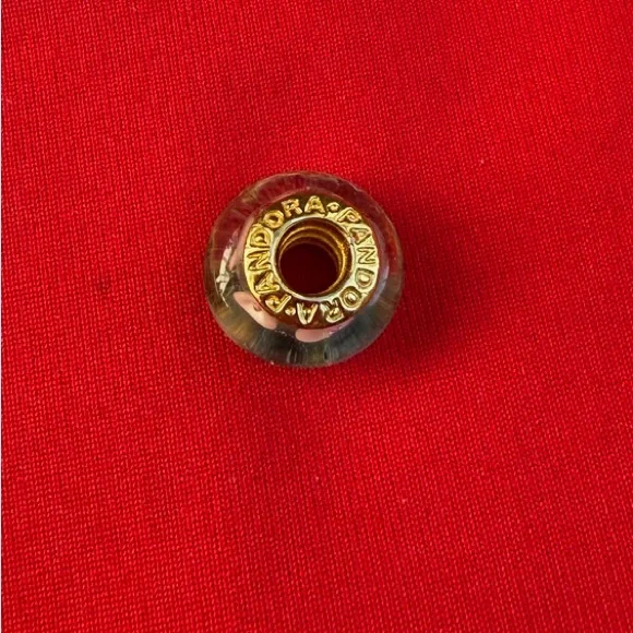 Solid 14K Yellow Gold PANDORA White Mystic Murano Glass Charm - Picture 4 of 4